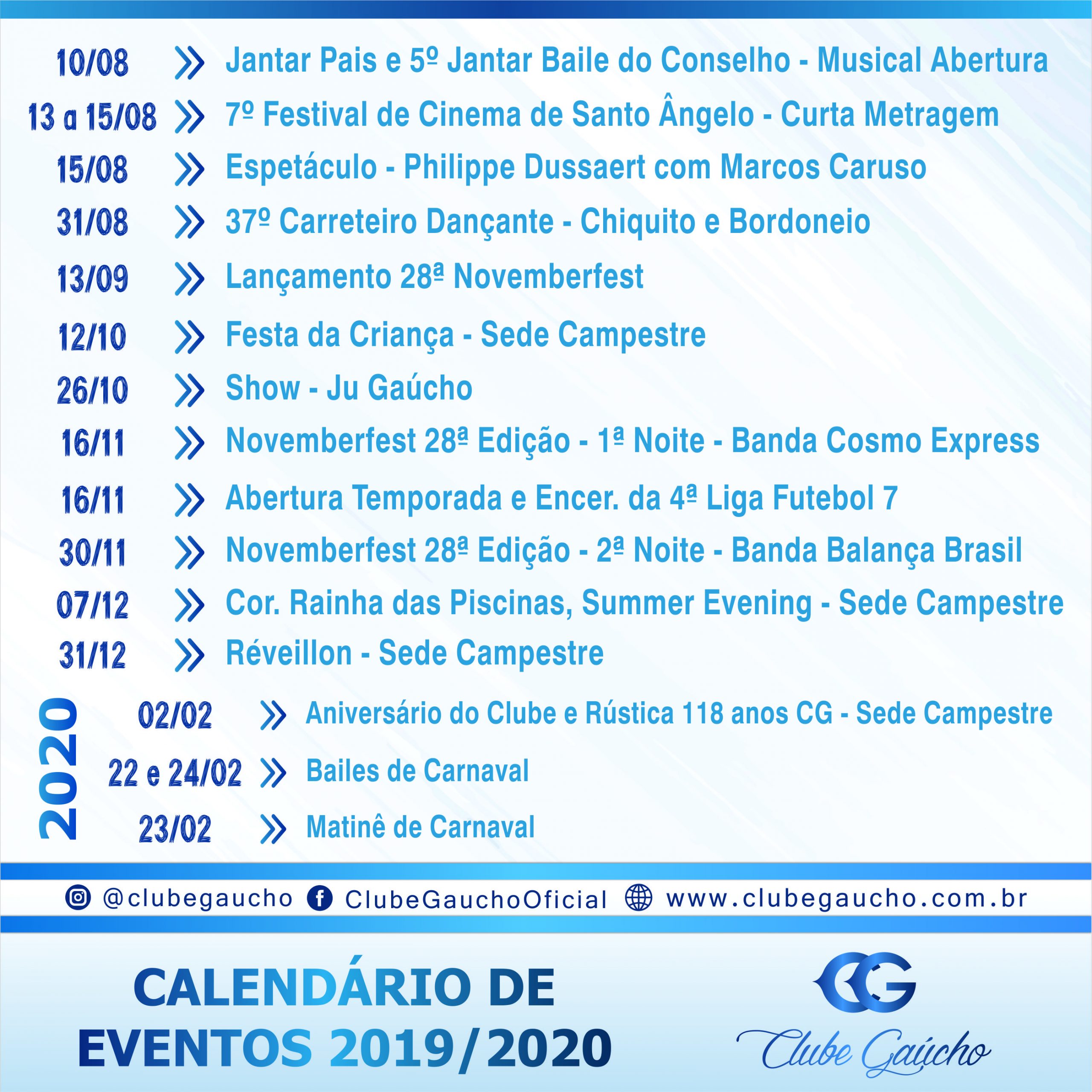 Calendário de eventos 2019/2020