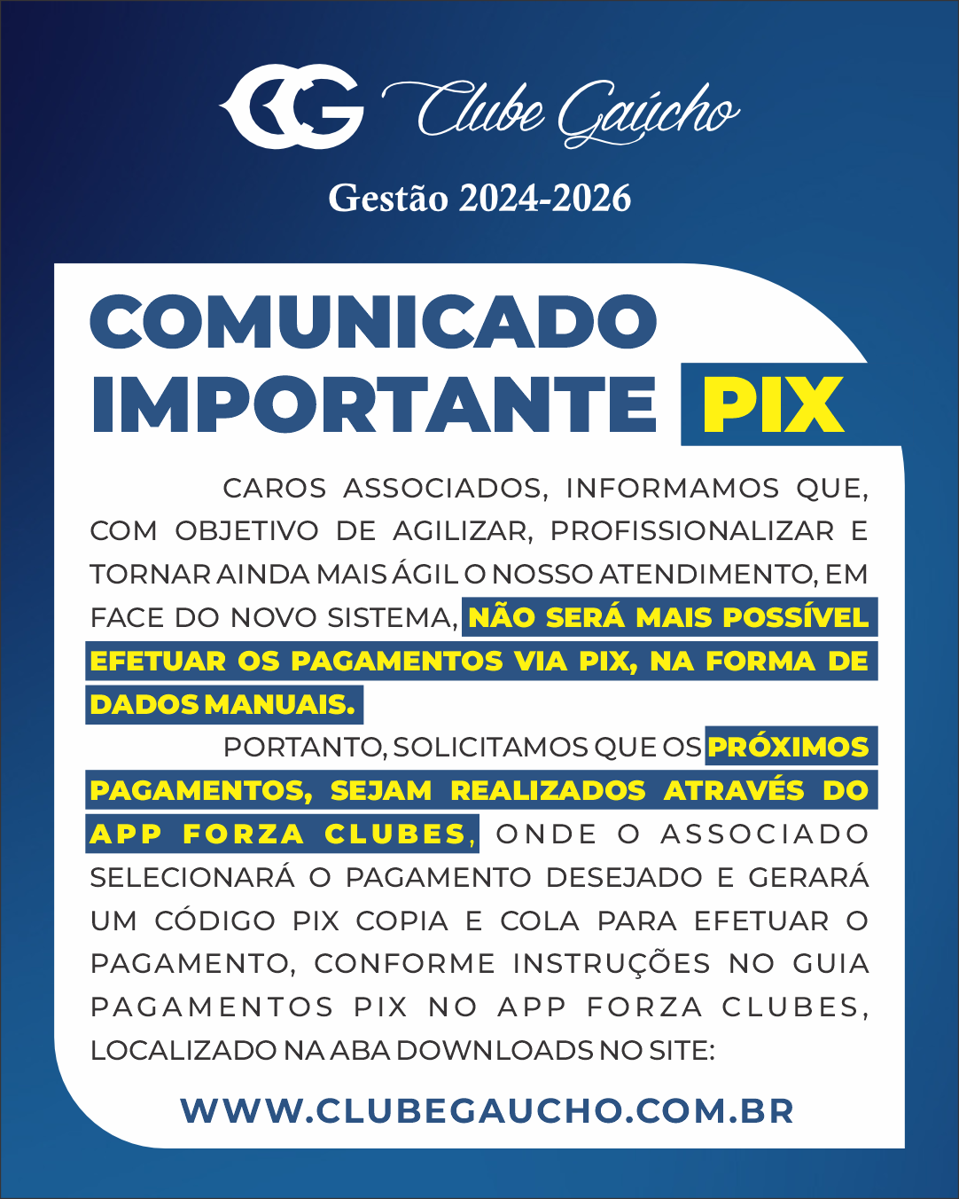 Pix no APP Forza Clubes