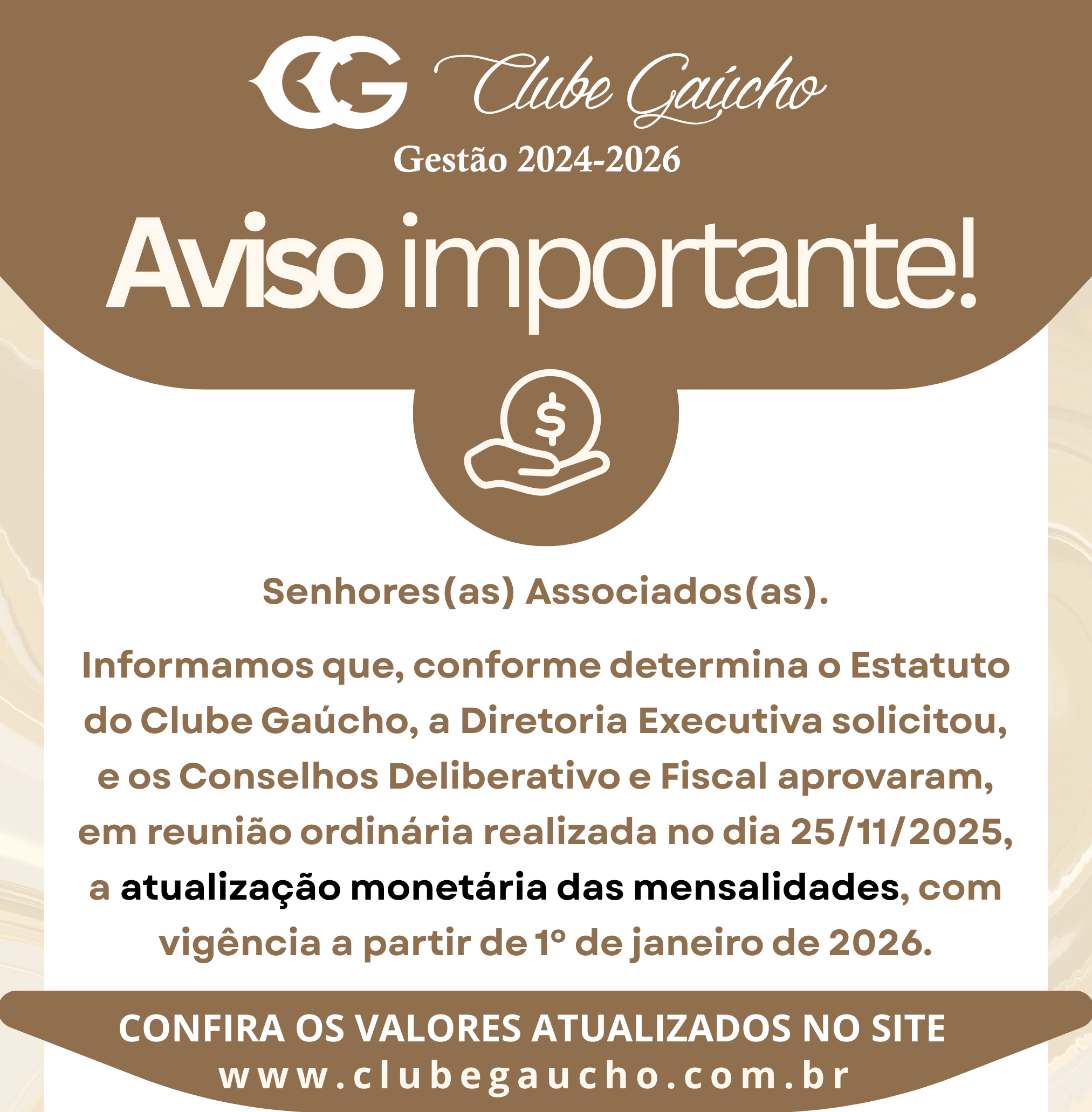 Atualização monetária das mensalidades do CG