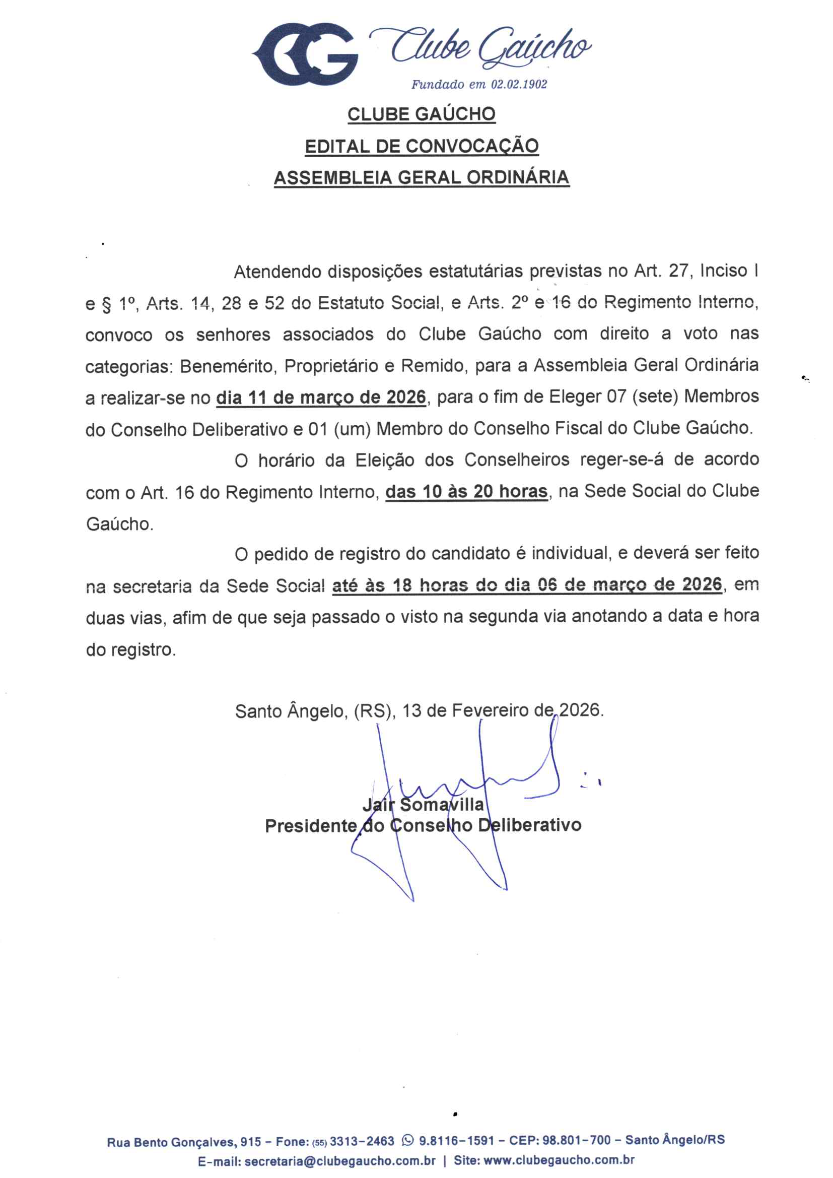 Edital de Convocação Assembleia Geral Ordinária