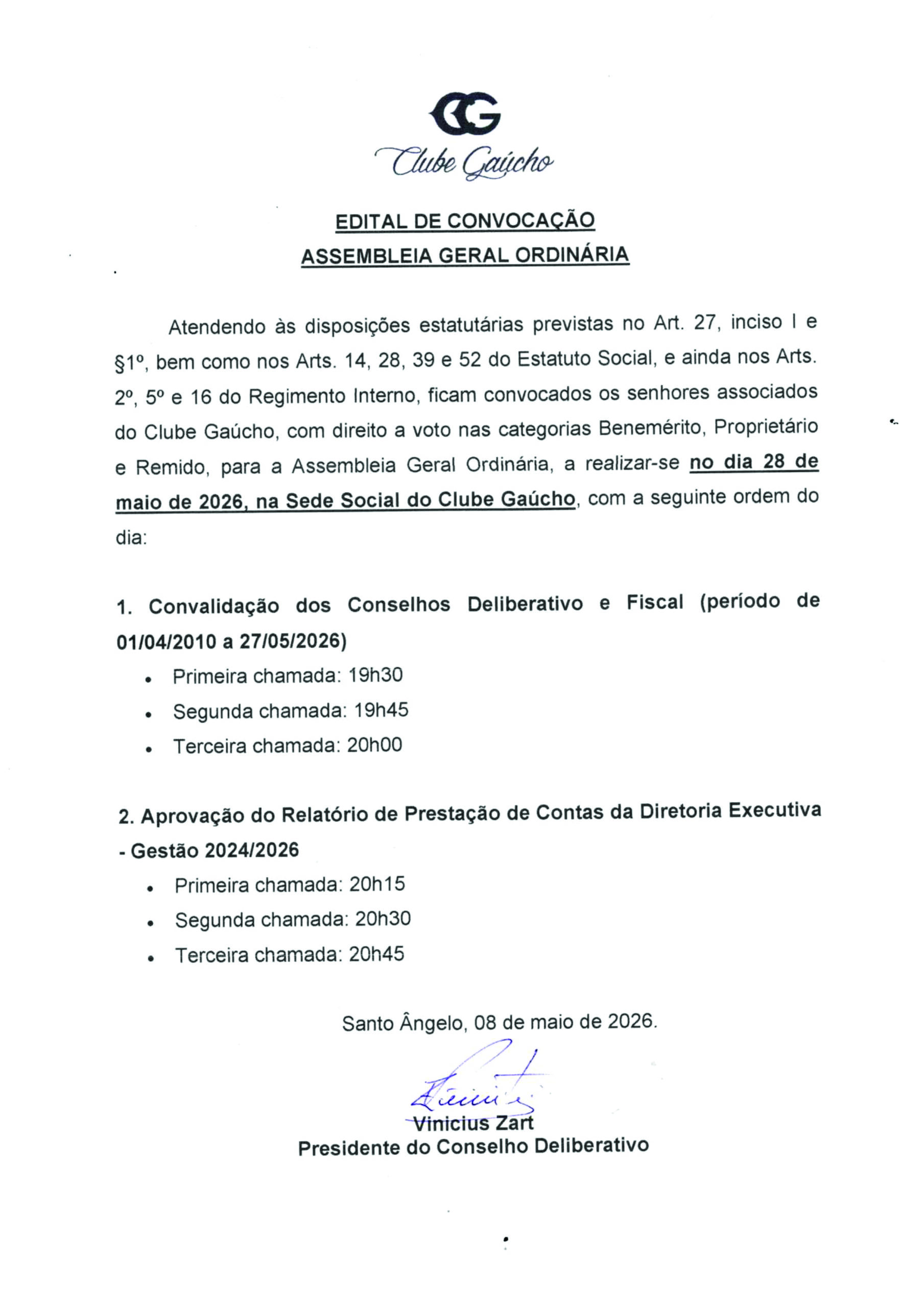 Edital Convocação Assembleia Geral Ordinária
